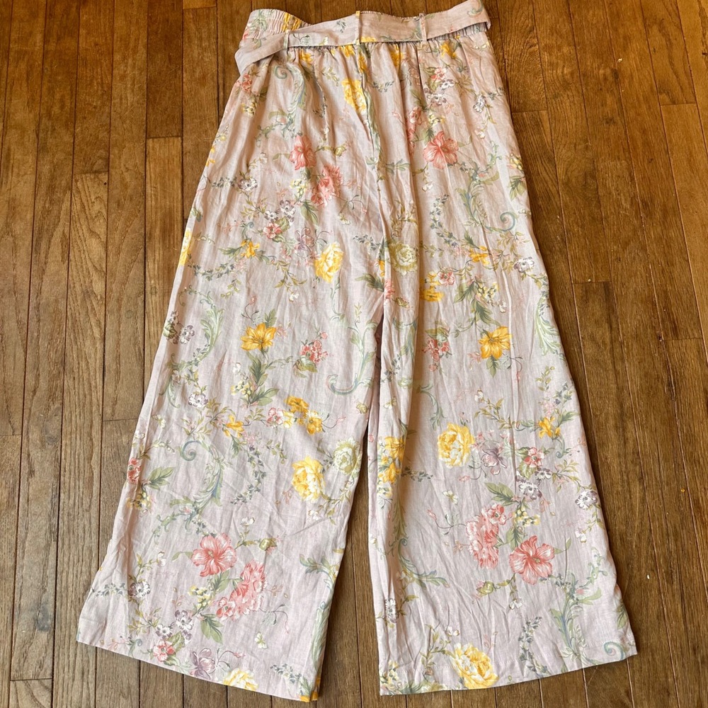 Laura Ashley Floral Wide Leg Pants Womens‎ M Belted Linen Blend Modern READ - Picture 10 of 10